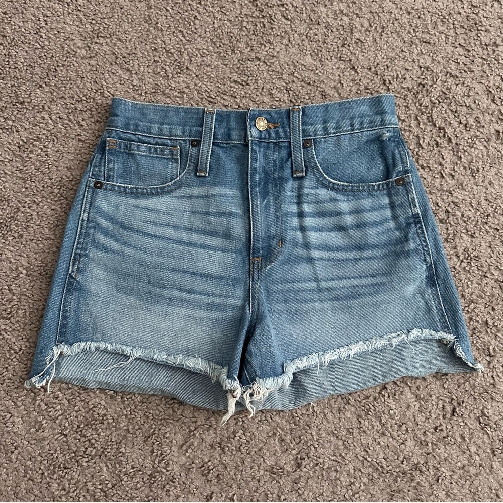 Madewell High Rise Denim Frayed Hem Women Shorts 25